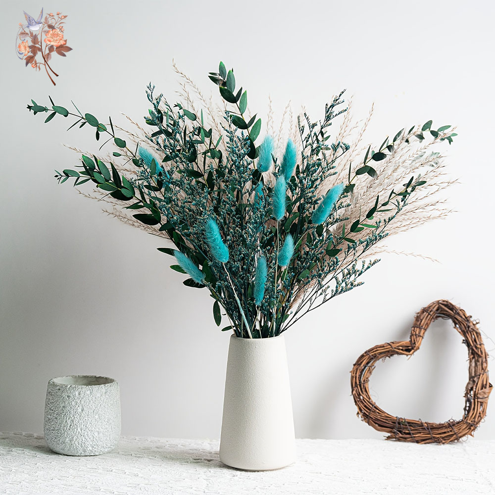 Dried Flower Bunch - باقة زهور بامباس طبيعية مجففة زرقاء،