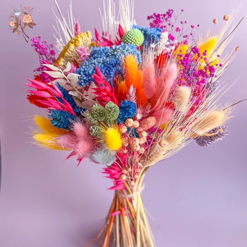 Dried Flower Bunch - الزهور المجففة الملونة باقة الزفاف للعروس